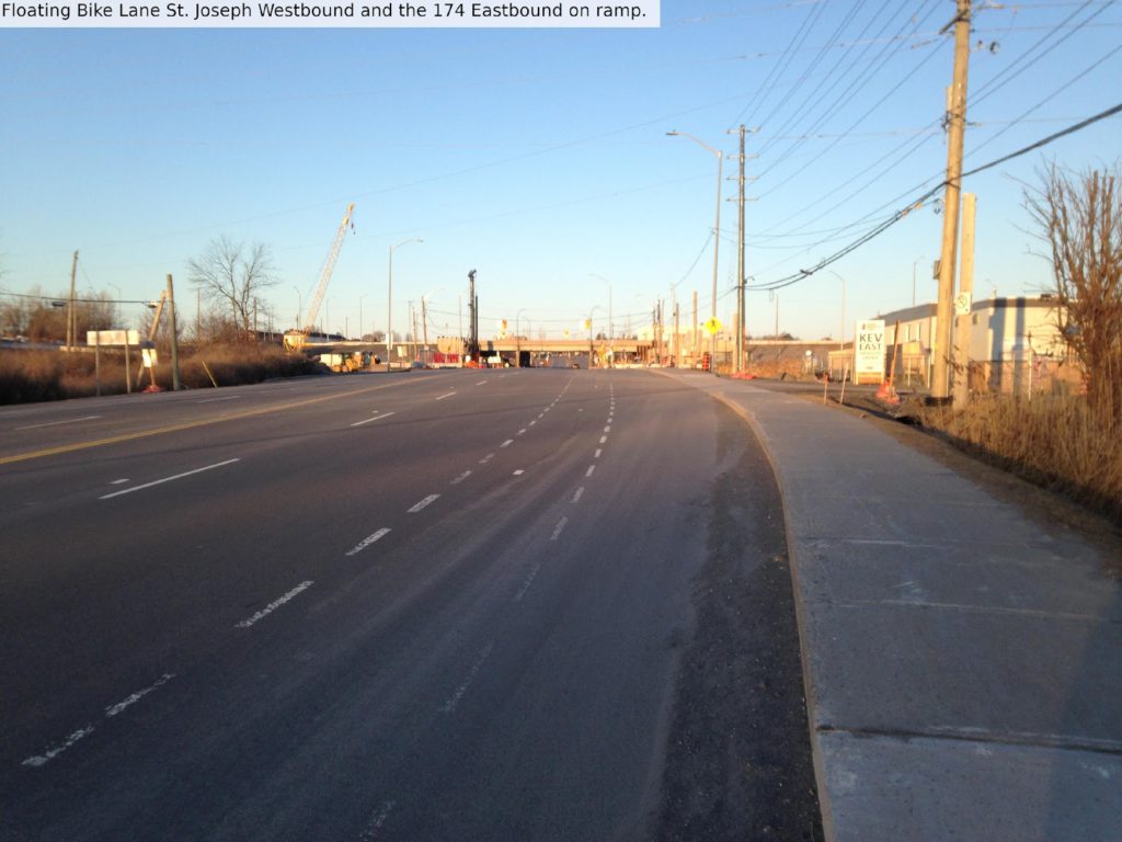 Floating bike lane St Joseph westbound and the 174 eastbound onramp.