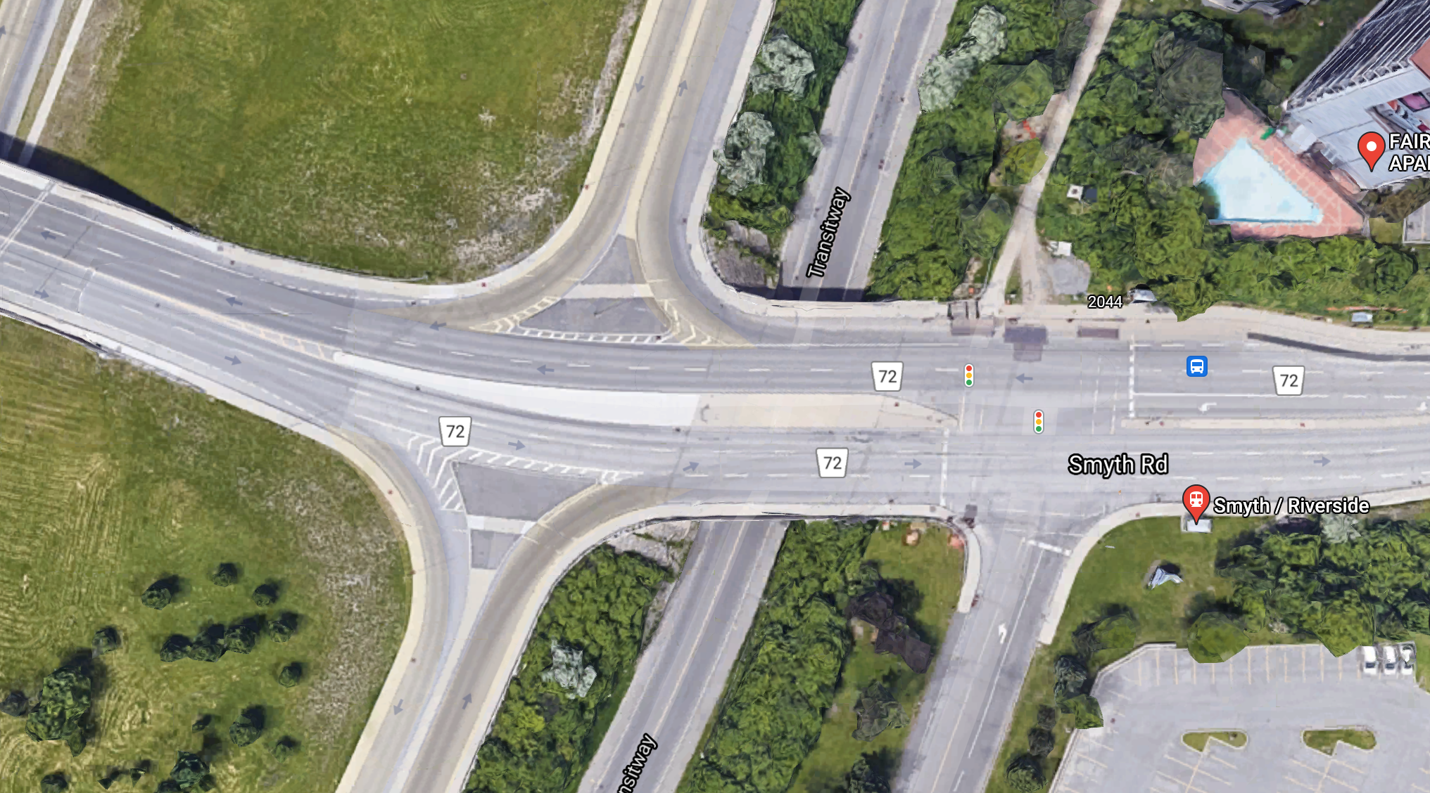 Google map screenshot of the satellite image of Smyth and Riverside