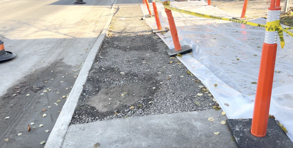 Currently unfinished cycle track- expected to be paved by the start of Winter 2022.