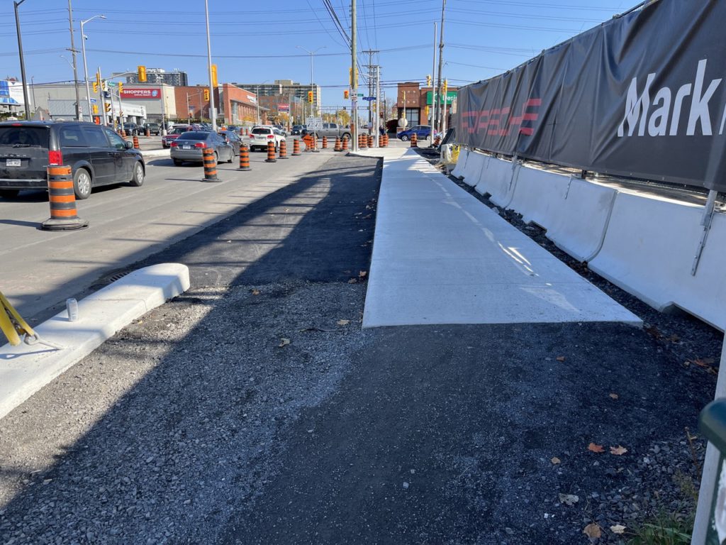 Montreal Road approaching St. Laurent Blvd, where the cycle tracks end and you are forced to merge with live motorist traffic.