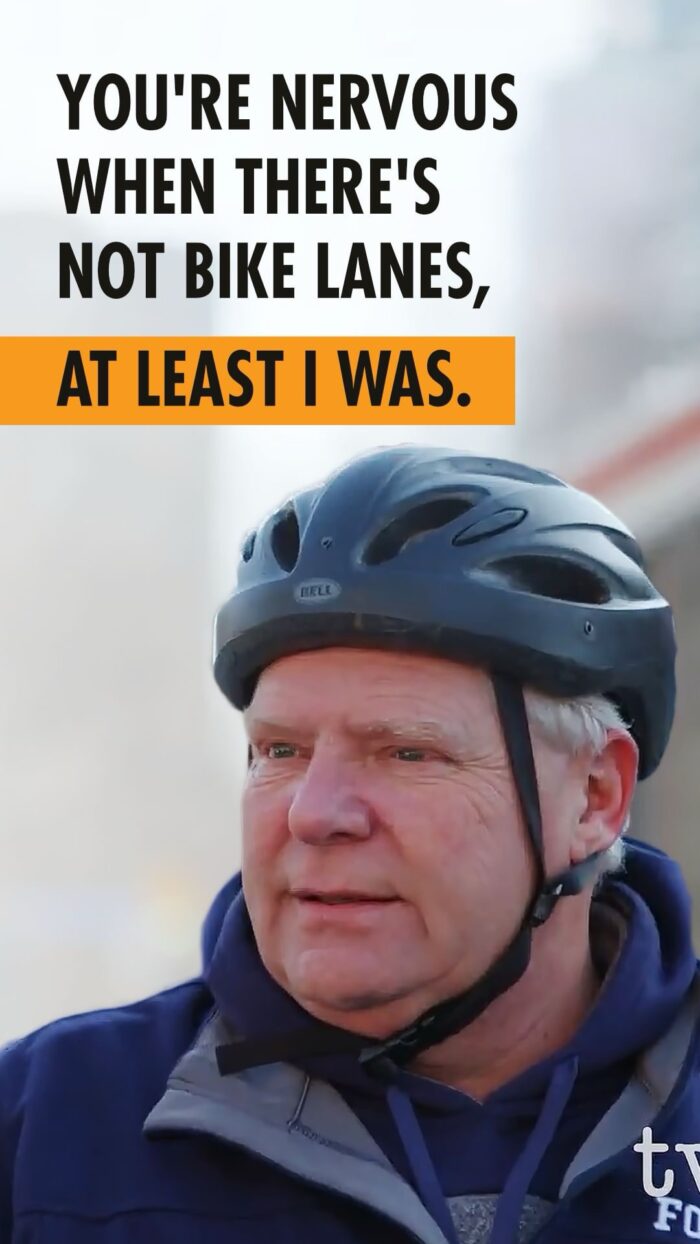 Picture of Premier Doug Ford with text that reads: You’re nervous when there’s not bike lanes, at least as was.