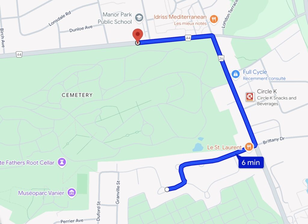 Map showing the route the Manor Park bike bus took.
